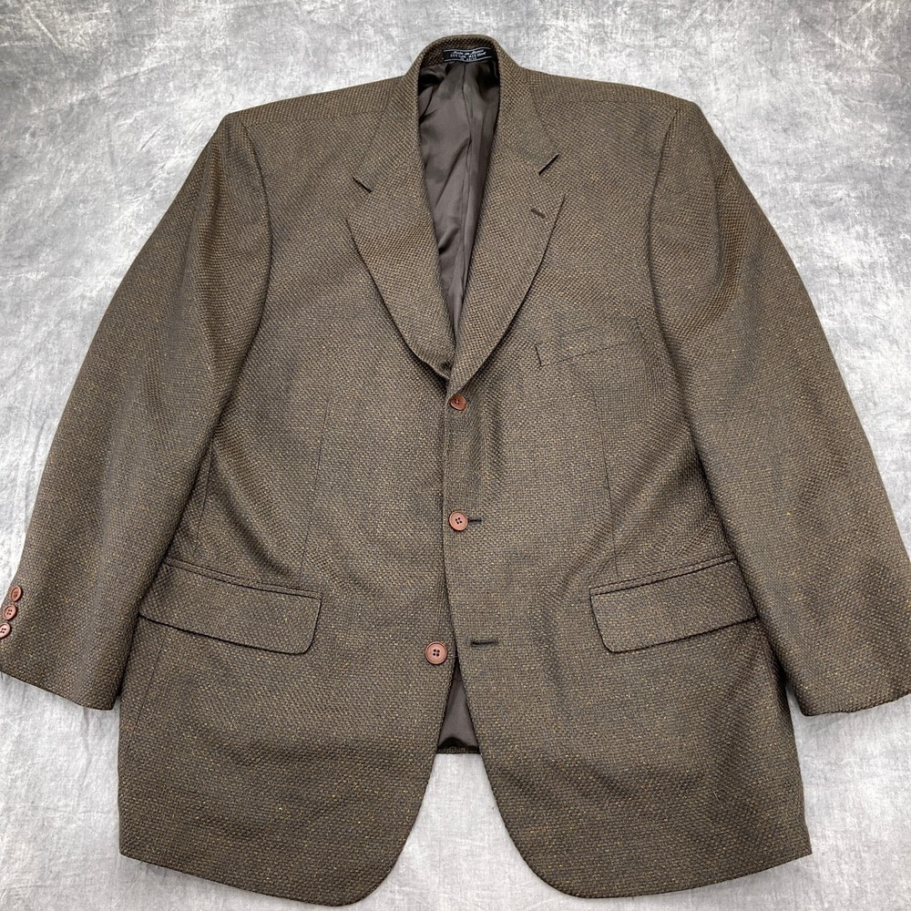 Haspel Blazer Men 48R Brown Green Blue Magnolia Basketweave Silk Wool‎ Jacket